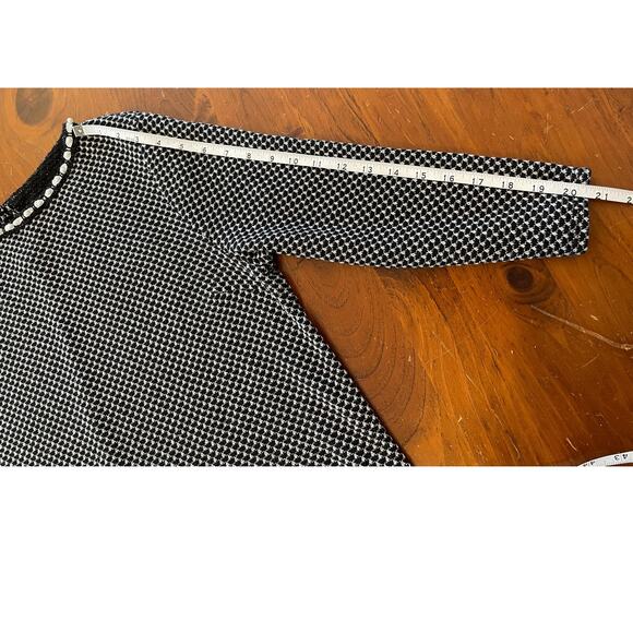 Elle Womens XL Pearl Embellished Blouse 3/4 Sleeve Collar Black White Pattern - Picture 11 of 11